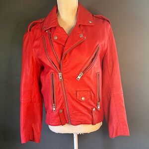 Zadig&Voltaire, Red Lamb Leather Biker Jacket